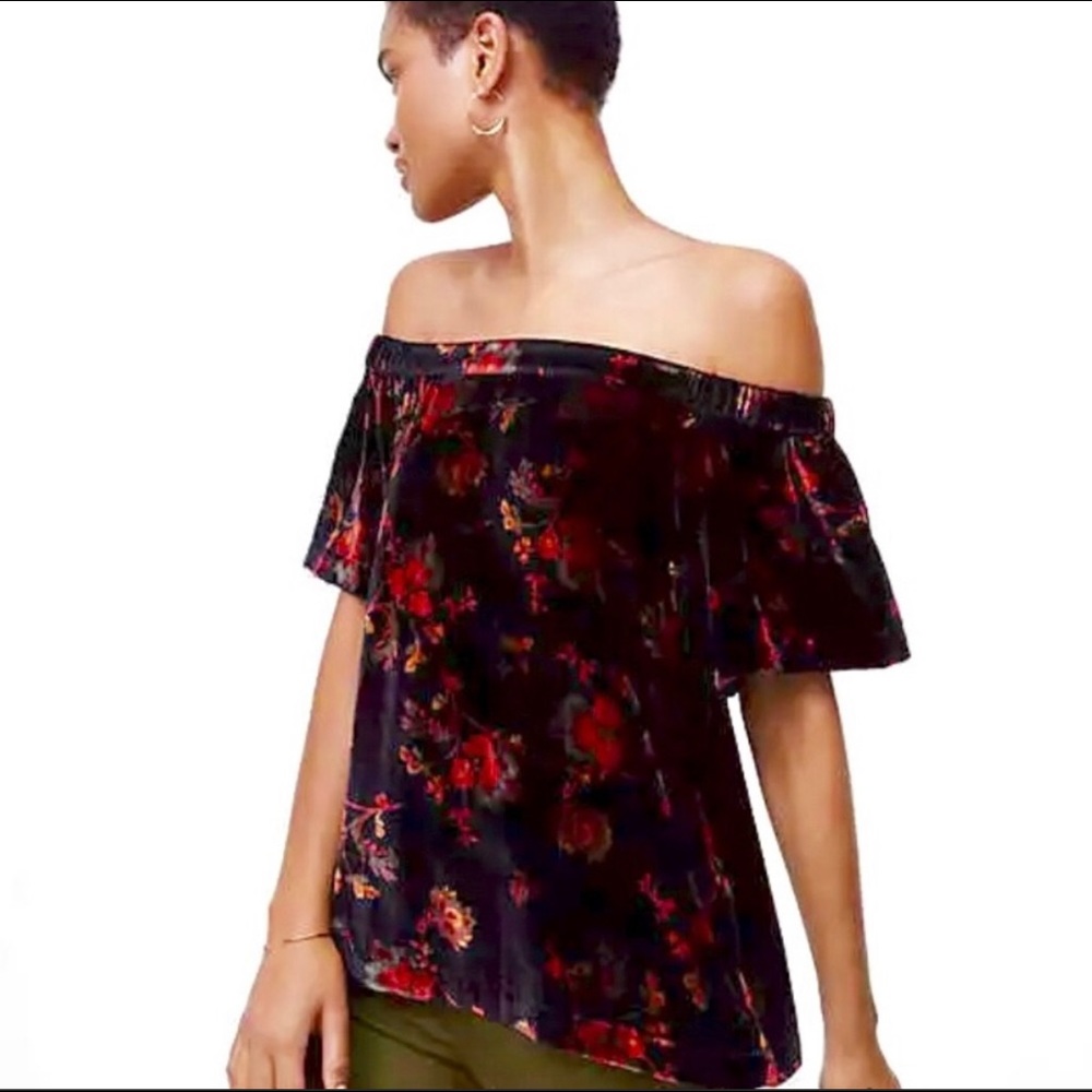 Ann Taylor LOFT Floral Velvet Off The Shoulder Top